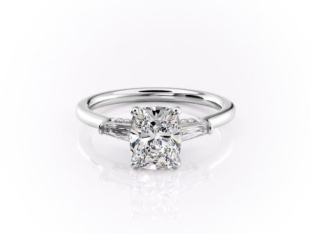 The Baguettes Megan Set With A 3 Carat Elongated Cushion Moissanite Hot on Sale