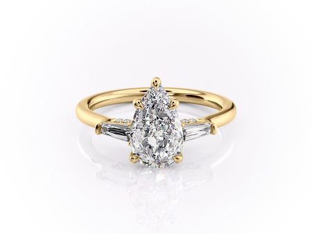 The Baguettes Megan Set With A 1.5 Carat Pear Moissanite For Sale