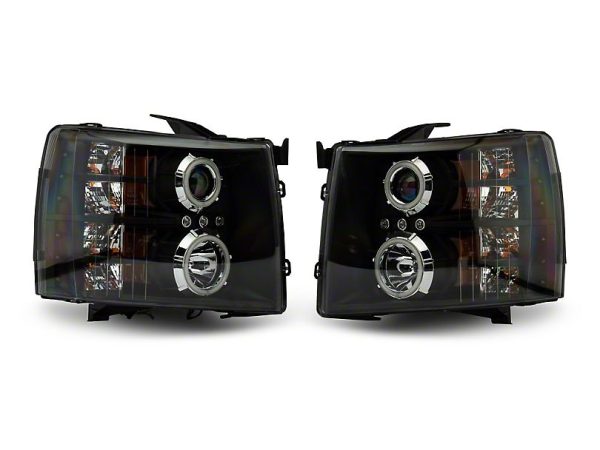 Raxiom Projector Headlights Chevy Silverado (07-13) [Super White LED Halo DRL] Black Housing  Clear Lens Online Sale