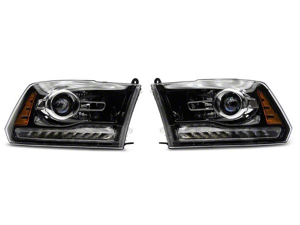 Raxiom Projector Headlights Dodge Ram 1500 Factory Halogen (09-18) [OE-Style] w  LED Halo & Switchback Turn Signals For Sale