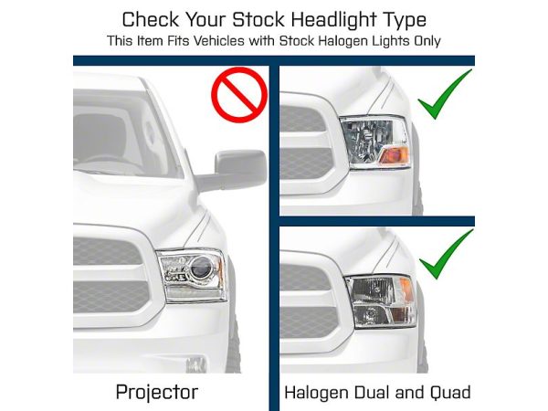 Raxiom Projector Headlights Dodge Ram 1500 Factory Halogen (09-18) [OE-Style] w  LED Halo & Switchback Turn Signals For Sale