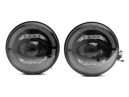 Raxiom LED Headlights Jeep Wrangler JK (07-18) [Axial Series 7  w  LED Halo] Black Housing  Clear Lens For Sale